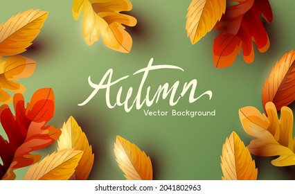 Autumn thanksgiving  background design with falling autumn leaves and room for text. Vector illustration