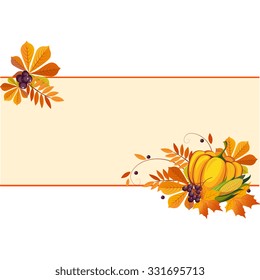 Autumn, thanksgiving Banners with Ripe Vegetables, Swirls and Leaves, Vector Illustration