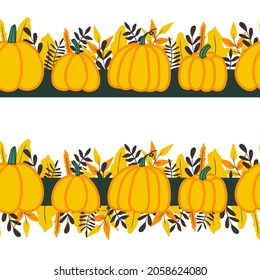 Autumn thanksgiving day seamless border hand-drawn set