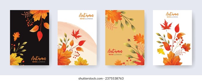 Autumn, Thanksgiving day trendy backgrounds with beautiful leaves. Abstract vector poster templates.