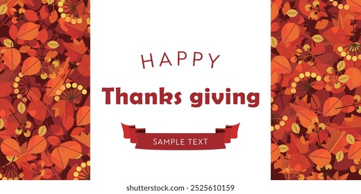 Autumn Thanksgiving Frame Banner ( Vektor Fallende Blätter Baumnüsse Rote Blätter Rote Vorlage 1:2 )	