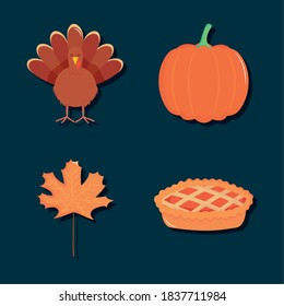 autumn and thanksgiving icon set over blue background, colorful design, vector illustration