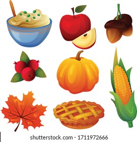 autumn thanksgiving item icon set vector download