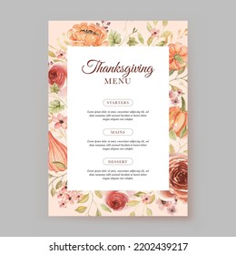 Autumn Thanksgiving Menu Watercolor Style Templates