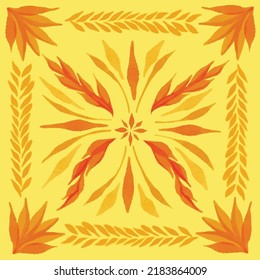 Autumn thanksgiving pattern botany leaf pattern background wallpaper. Orange vector backdrop illustration with watercolor brush texture art.