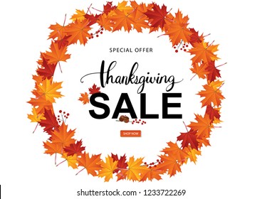 Autumn Thanksgiving Sale Season Wreath Of Maple Leaf Vector Illustration 