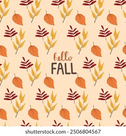 Autumn and thanksgiving seamless pattern with fall leaves, digital paper repeating background for fabric, wallpaper, wrapping paper and surface design.