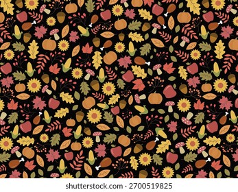 Patrón sin fisuras de otoño y acción de gracias. Patrón de caída con garabatos para el Fondo de pantalla, papel de embalaje, scrapbooking, fondos, embalaje, impresiones textiles, etc. EPS 10