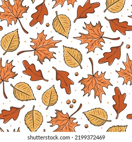 Autumn and thanksgiving seamless pattern with falling leaves. Good for wrapping paper, textile prints, stationary, nursery decor, apparel, scrapbooking, etc. EPS 10