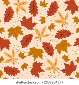 Autumn and thanksgiving seamless pattern with falling leaves. Vector illustration