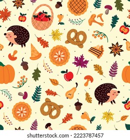 Autumn Thanksgiving seamless pattern. Thanksgiving and forest seamless background.