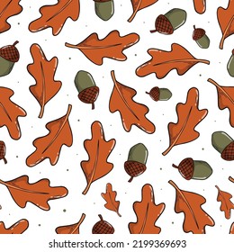 Otoño y acción de gracias sin fisuras con hojas de roble y bellotas. Ideal para impresiones textiles en vivero, decoración de otoño, reserva de rayas, papel de oficina, papel tapiz, papel de envoltura, etc. EPS 10