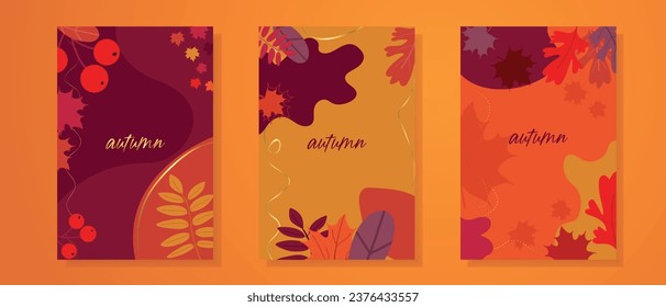 Autumn, Thanksgiving trendy backgrounds with beautiful leaves. Abstract vector templates, invitation, card, flyer, cover, banner, poster, social media, sale, advertising