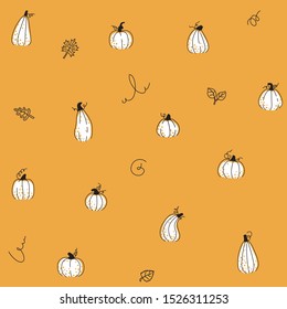 autumn thanksgiving white pumpkins pattern on orange background