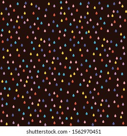 Autumn Theme Background with Multicolor Rain Drops. Modern Futuristic Illustration for Design Concept Kids Textile Print with Varicolored Drops on Dark Backdrop