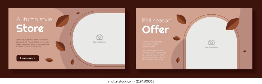 Autumn theme banner template set, fall seasonal offer advertisement sign, brown leaves horizontal ad, business store sale content marketing post, creative brochure, isolated on background