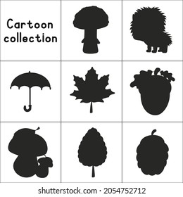 Autumn theme. Black silhouette. Vector illustration isolated on white background. Design element. Template for your design, books, stickers, posters, cards, child clothes.