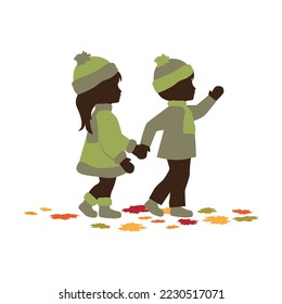 autumn theme, boy and girl, vector