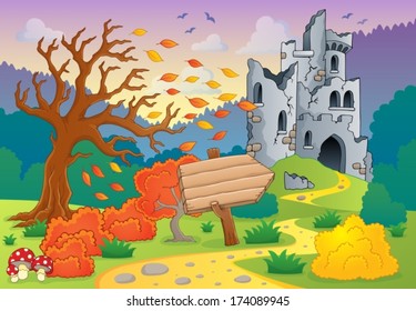 Autumn theme with castle ruins 4 - eps10 vector illustration.