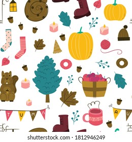 autumn theme handdrawn seamless pattern
