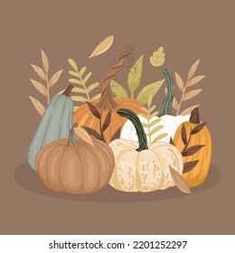 Autumn theme illustrations with pumpkins. Cozy fall vector art.