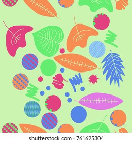 Autumn theme, leaves, scribbles, blots  seamless pattern. Hand drawn.