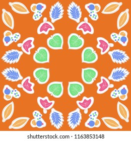 Autumn theme, leaves,scribbles,dashed lines, labels pattern . Hand drawn.
