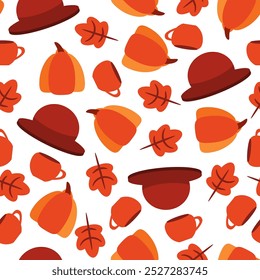 Autumn theme pattern background. Leaf fall pattern background. Autumn seamless pattern. Colorful autumn illustration pattern background.