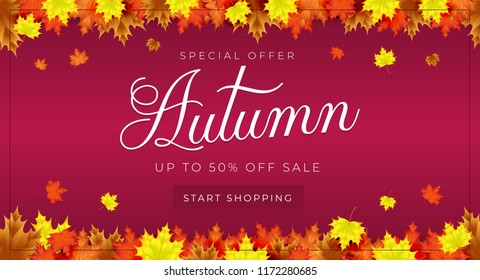 Autumn theme. Sale background layout decorate with leaves for promo or shopping sale