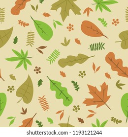 autumn theme seamless pattern design with colorful leaf shape element