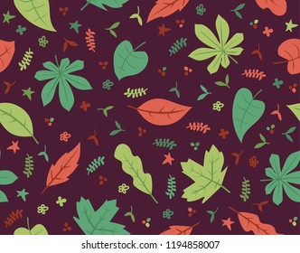 autumn theme seamless pattern design with colorful leaf shape element