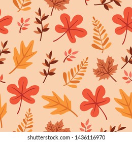 autumn theme seamless pattern design with colorful leaf shape elements