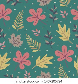 autumn theme seamless pattern design with colorful leaf shape element