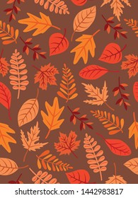 autumn theme seamless pattern design with colorful leaf shape element