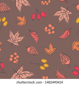 autumn theme seamless pattern design with colorful leaf shape element