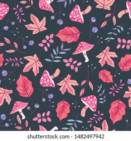 autumn theme seamless pattern design with colorful leaf shape element