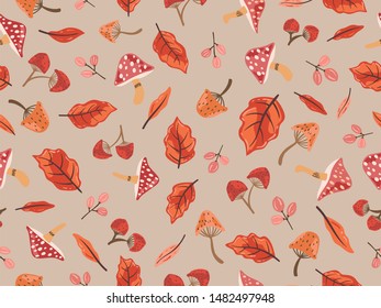 autumn theme seamless pattern design with colorful leaf shape element