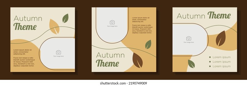 Tema de otoño publicación en medios sociales, juego de banners, concepto de venta estacional de publicidad, cuadrado y plantilla de marketing de color marrón cálido, ofrecer impresión abstracta, aislado en segundo plano