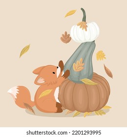 Autumn theme vector illustration with pumpkins.