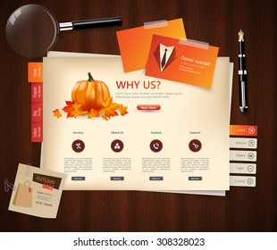 Autumn theme website template design vector