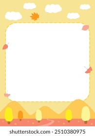 Autumn themed frame border background illustration decorated with trees and fallen leaves