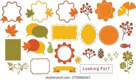 Marcos y etiquetas temáticas de otoño con hojas, flores y cintas sobre fondo blanco para la decoración y el diseño de temporada con otoño y gráfico e ilustración y scrapbooking
