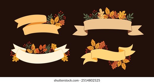 Herbst-Themen-Farbband-Illustrationen mit Herbstblättern und saisonalen Elementen Perfekt für Dekorations- und Handwerksprojekte