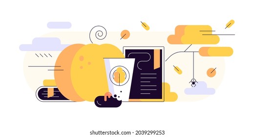 Autumn time. Books, reading. Halloween celebrating. Harvest. Horizontal banner. Flat illustration. Vector file.
