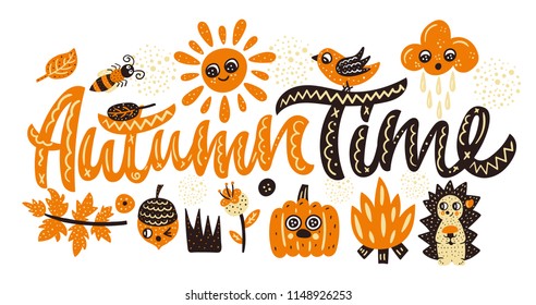 Autumn time. Cute vector illustration. Magic forest card