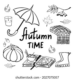Herbstzeit doodle Set. Einzeln auf weißem Hintergrund.