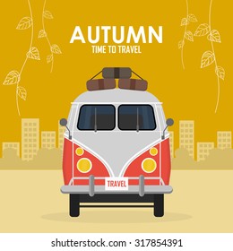 Autumn time family travel and trip. The family car. Vector illustration.