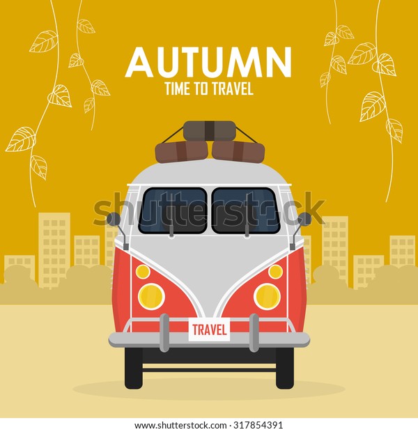 Autumn time family travel and trip. The\
family car. Vector\
illustration.