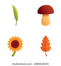 Autumn time icons set cartoon vector. Various fall season attribute. Time of year