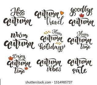 Autumn time lettering SET. Season quote, text. Typography Design for card, poster, placard